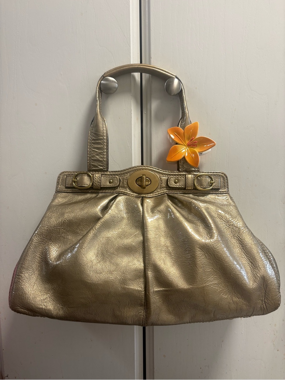Authentic 2009 coach gold pleated leather satchel bag